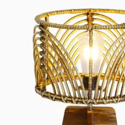 Avani Brown Wash Wicker Rattan Pitrit Wooden Table Lamp Shade Detail