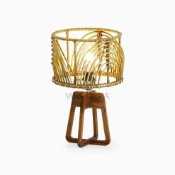 Avani Brown Wash Wicker Rattan Pitrit Wooden Table Lamp On
