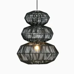Cheryl Natural Rattan Hanging Lamp On