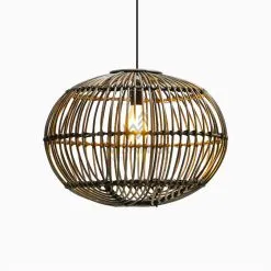 Somerset Rattan Pendant Hanging Lamp On Large Black Wash