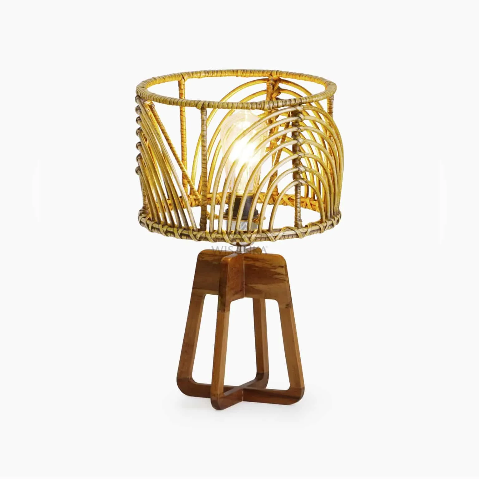 Avani Table Lamp with Pitrit Shade Natural Rattan Lamp On
