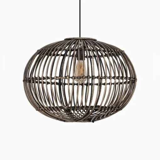 Sommerset Large Black Wash Hanging Lamp – Natural Rattan Pendant Lamp