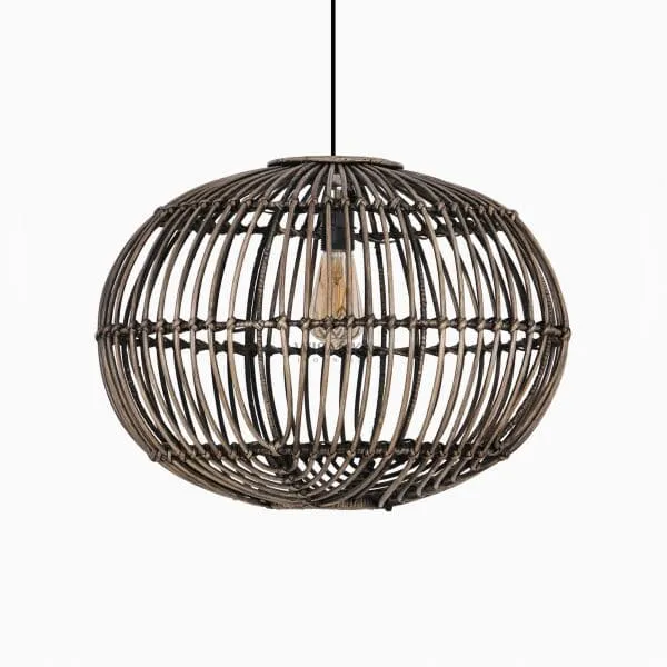 Sommerset Large Black Wash Hanging Lamp – Natural Rattan Pendant Lamp