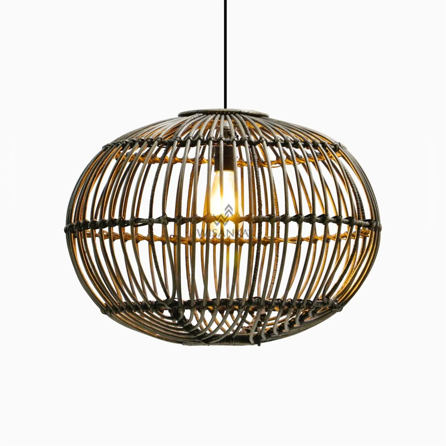 Sommerset Hanging Lamp- Natural Rattan Pendant Lamp On Large Black Wash