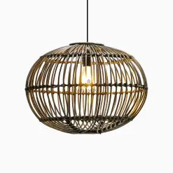 Sommerset Hanging Lamp- Natural Rattan Pendant Lamp On Large Black Wash