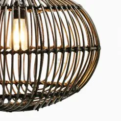 Sommerset Hanging Lamp- Natural Rattan Pendant Lamp On Large Black Wash Detail
