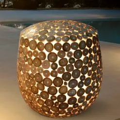 Teak Lamination Stool Outdoor Lamp Set