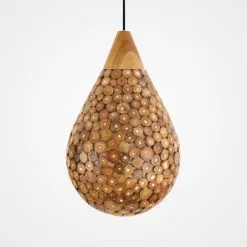 Kelom Hanging Lamp with Teak - Pendant Light Decor - off
