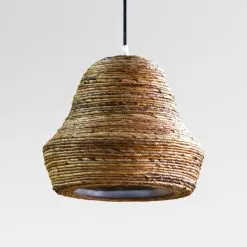 Koru Hanging Lamp with Banana - Futuristic Wicker Light Decor - Off