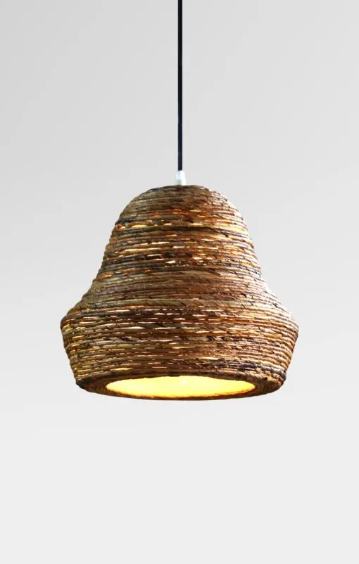 Koru Hanging Lamp with Banana – Futuristic Wicker Light Decor