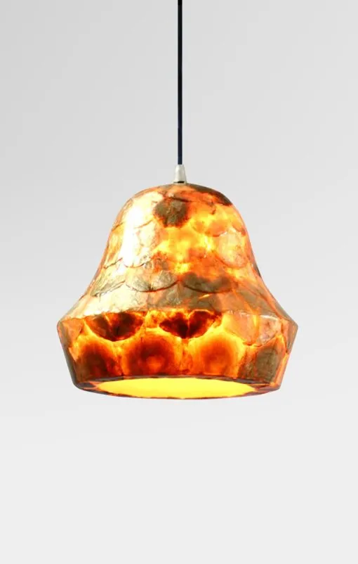 Koru Hanging Lamp with Capiz – Futuristic Wicker Light Decor