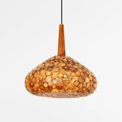 Kiru Hanging Lamp with Teak - Wooden Pendant Light - on