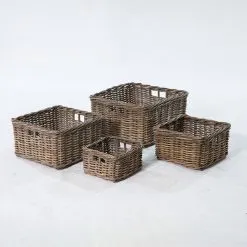 Ergos Basket – Set of 4 Natural Rattan Storage Baskets for Stylish Home Decoration