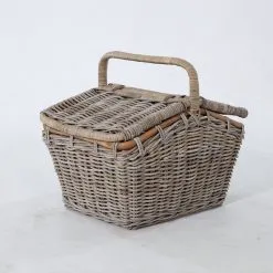 Kava Picnic Basket – Handwoven Natural Kubu Rattan Picnic Basket with Top Handle Kava Picnic Basket – Handwoven Natural Kubu Rattan Picnic Basket with Top Handle