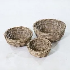 Luzka Basket Set of 3 – Round Nested Natural Rattan Kubu Storage Baskets Luzka Basket Set of 3 – Round Nested Natural Rattan Kubu Storage Baskets