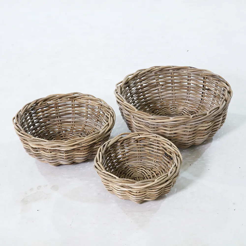 Luzka Basket Set of 3 – Round Nested Natural Rattan Kubu Storage Baskets Luzka Basket Set of 3 – Round Nested Natural Rattan Kubu Storage Baskets