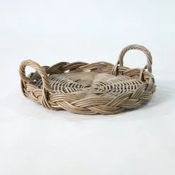 Mova Tray Kubu – Round Natural Rattan Kubu Tray with Side Handles
